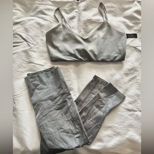 Beach Riot Silver Hologram Sports Bra and Leggings Set